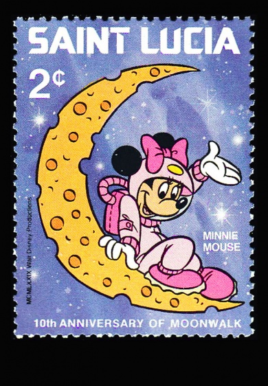 14174661-saint-lucia--circa-1980-stamp-printed-by-saint-lucia-shows-shows-walt-disney-characters-space-scenes